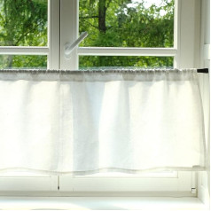 Varvara Home Lininė tinklinė užuolaida 145 (W) x 35 (H) cm | Bistro užuolaida iš lino virtuvės užuolaida | Trumpa užuolaida virtuvei | Skaidri | Balta