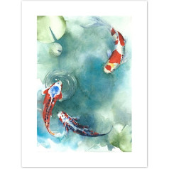 Wee Blue Coo LTD Japonijos Koi žuvys su lelijomis meno spausdinti drobė Premium sienų dekoro plakatas Japonijos žuvų sienų apdaila