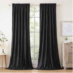 SANCHUNG Juodos aksominės užuolaidos gyvenamajam kambariui Blackout Šiluminė izoliacija 2 skydai Rod Pocket Blackout užuolaidos miegamajam 132 x 145 cm