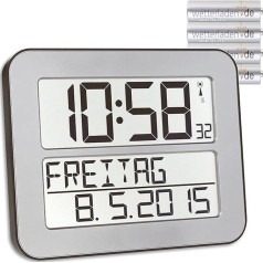 TFA Dostmann Timeline Max radijo bangomis valdomas sieninis laikrodis Skaitmeninis dienos laikrodis su žadintuvo funkcija