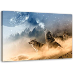 Feeby Wall Pictures XXL Wolf Forest in Mist 120 x 80 cm 1-dalinys Modernus Gyvenamasis kambarys Miegamasis paveikslas ant drobės Nuotraukos Menas Spausdinti Dizainas Sienų apdaila Laukiniai gyvūnai Ruda