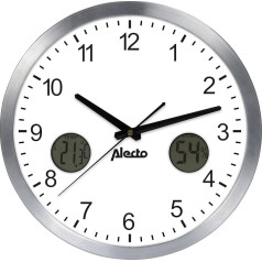 Alecto AK-15 Didelis analoginis sieninis laikrodis be tiksėjimo garsų 30 cm skersmens su termometru ir higrometru