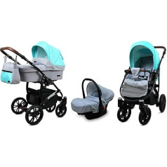 BabyLux® Bambimo 3-in-1 vežimėlio komplektas - Optimal - su vaikišku vežimėliu, sportiniu vežimėliu, automobiline kėdute - automobiline kėdute - vežimėlio komplektas - kombinuotas vežimėlis su persirengimo krepšiu, apsauga nuo lietaus ir kt