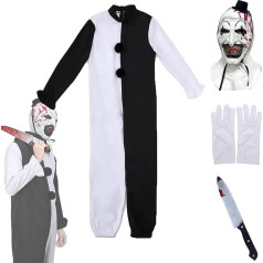 Suaugusiųjų kostiumai Terrifier Art of Clown 4 dalių Helovinas Baisus žudikas klounas Jumpsuit kostiumai su kauke Pirštinės Peilis rekvizitai
