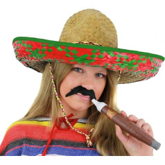 Damos Meksikos Deluxe žalias Emboirdered Sombrero - didelis Laukinių Vakarų šiaudų skrybėlė + netikras ūsai Fancy Dress atostogų priedai idealiai tinka vištų naktį paplūdimio šalis vasara