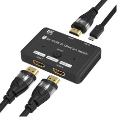 HDMI skirstytuvas 8K @ 60Hz 4K @ 120Hz, HDMI 2.1 jungiklis, aliuminio dvikryptis HDMI jungiklis 2 in 1 Out arba 1 in 2 Out HDMI skirstytuvas, HDMI jungiklis palaiko 8K 4K, skirtas PS5 HDTV Xbox