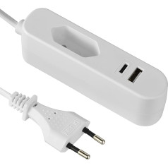 Electraline 62654, elektrinis ilgintuvas / europinis kelioninis adapteris (europinis kištukinis nešiojamasis greitasis įkroviklis su 2 3,4 A C tipo įkrovikliais), 1,5 m ilgio laidas, moteriškas, 1 USB A + 1 USB C