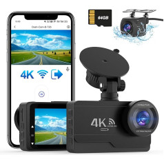 SIGRILL Dashcam Automobilinė priekinė galinė belaidė 4K/2K + 1080P WiFi, dviguba automobilinė kamera su 64GB SD kortele, G jutiklis, WDR naktinis matymas, Dasch-cam automobilis, automobilio kameros valdymas, programėlės Dashcam palaikymas 256GB Max