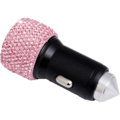 Automobilinis USB įkroviklis, Asudaro Bling automobilinis įkroviklis DC5V 2.1A Blizgus Bling Rhinestone Crystal įkroviklis su saugos plaktuku Automobilinis įkroviklis adapteris Cigaretės žiebtuvėlis USB įkroviklis rožinis