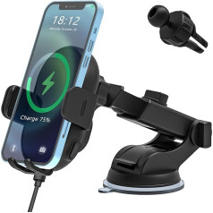 Mobiliojo telefono laikiklis automobilyje su įkrovimo funkcija, BZONE 15 W Qi QC3.0 greitasis belaidis įkroviklis automobilinis siurbimo taurės įkrovimo stotelė, mobiliojo telefono laikiklis automobilyje, automatinis indukcinis įkrovimas iPhone Sams