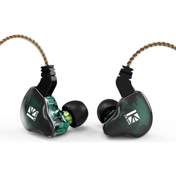 KBEAR KS2 ausinių monitoriai, IEM 1BA 1DD stereofoninės ausinės į ausis, HiFi ausinės į ausis, triukšmą slopinančios hibridinės ausinės su nuimamu kabeliu (be mikrofono, žalios spalvos)