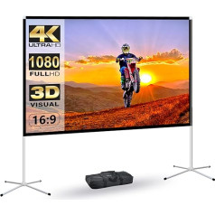 Nešiojamasis projektoriaus ekranas, 60 colių kino projekcijos ekranas, vidaus projektoriaus ekranas ir stovas, 16:9 projektoriaus ekranas, 4K HD, nesiraukšlėjantis, lengvas