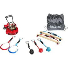„Slackers USA Ninja Line Starter Set“, 11 metrų „Hangelparcour“, puikus 11 dalių komplektas, taip pat gali būti naudojamas kaip „Slackline“, su 7 kliūtimis, treniruotis kaip nindzė, 980020