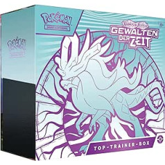 Prekybos kortų žaidimas „Pokémon“ Top Trainer Box Crimson & Purple – Violence of Time: Windwave (1 holografinė viso ekrano reklaminė kortelė su plaukeliais, 9 stiprintuvai ir aukščiausios kokybės priedai)