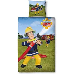 Familando Fireman Sam apverčiamas patalynės komplektas, vaikiška patalynė 135 x 200 cm, 80 x 80 cm, 100 % medvilnė, 2 modeliai ant vienos patalynės