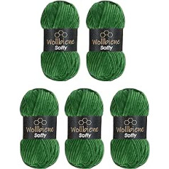 Wollbiene Softy 5 x 100 g šenilinė vilna, skirta mezgimui, vilna kūdikiams, 500 g šenilinė vilna, itin stambūs nėrimo verpalai (žalia 88)