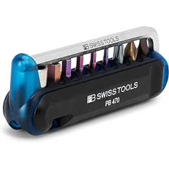 PB Swiss Tools dviračių daugiafunkcis įrankis PB 470 | 100% Šveicarijos pagaminta | Daugiafunkcis įrankis su antgaliais, kampinis atsuktuvas, adapteris, padangų svirtis kalnų dviračiui, plento dviračiui, dviračiui