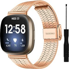 RuiRdot Versa 3 metalinis dirželis, pakaitinis dirželis moterims Vyrams Plonas nerūdijančio plieno reguliuojami priedai Laikrodžio dirželis su nuėmimo įrankiu, suderinamas su Versa 3/Sense Smart Watch (tamsiai auksinis)