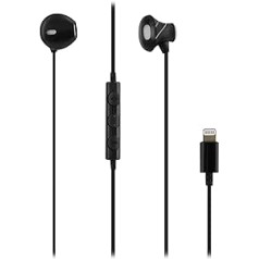 T'nB laidinės ausinės, žaibo jungtis, pusiau į ausį įeinantis stereo garsas, įtaisytas mikrofonas, suderinamas su Apple iPhone/iPad, MFI sertifikuotas, juodas