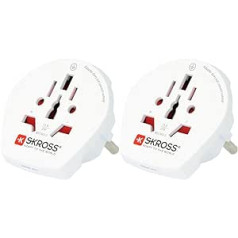 SKROSS | 1.500211-E | Pasaulis į Europą | Pasaulio kelionių adapteris Europai – Apsauga nuo elektros smūgio – Įtampa ir galia: 100V – 1600W / 250V – 4000W (2 vienetų pakuotė)