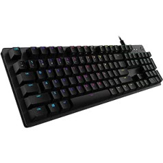 Logitech G512 mechaninė žaidimų klaviatūra, GX-Red Linear jungikliai, LIGHTSYNC RGB apšvietimas, USB kilpa, aliuminio korpusas, programuojami F klavišai, US QWERTY išdėstymas, juoda