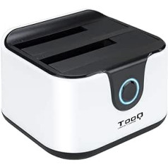 TooQ TQDS-802BW – Dockingstation Anschlussbasis su doppeltem SATA Schacht für 2,5 and 3,5 Zoll Laufwerke, USB 3.0 ir USB 2.0 Host, CLONE Funktion offline, Farbe weiß