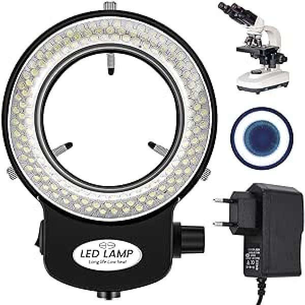 Tiamu 144 LED pramoninio mikroskopo kameros žiedo lemputė, stereo mikroskopo šviesos apšvietimas, super ryškumo LED karoliukų žiedinė lemputė, 0-100% reguliuojama stereo mikroskopui, papuošalų taisymo lempa