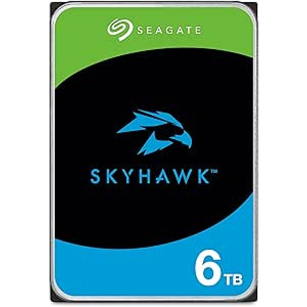 Seagate SkyHawk ST6000VXZ09 6TB vidinis kietasis diskas HDD, vaizdo įrašymas iki 64 kamerų, 3,5 colio, 64 MB talpykla, SATA 6GB/s, sidabrinė, FFP, įsk. 3 metų gelbėjimo tarnyba