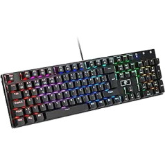 COVVY mechaninė žaidimų klaviatūra 10 režimų RGB foninis apšvietimas mėlynas jungiklis vandeniui atsparus USB Plug and Play vokiškas išdėstymas, skirtas asmeniniam nešiojamam kompiuteriui, kompiuteriniam žaidimui Windows XP/Vista/7/8/10
