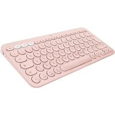 „Logitech K380“ kelių įrenginių „Bluetooth“ klaviatūra, skirta „Mac“, paprastas perjungimas tarp iki 3 įrenginių, žirkliniai klavišai, 2 metų baterija, „MacOS“ / „iOS“ / „iPadOS“, vokiškas QWERTZ išdėstymas – rožinė