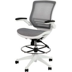 Flash Furniture Darbo kėdė su vidutinio aukščio atlošu, permatomo tinklelio ir atlenkiamais porankiais, metalas, plastikas, pilkas tinklelis / baltas rėmas, 1 komplektas