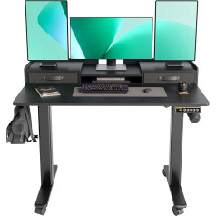 Claiks Reguliuojamo aukščio rašomasis stalas su stalčiais ir monitoriaus stovu, 120 x 60 cm, elektrinis stalas ant ratukų, kompiuterio stalas su atminties funkcija ir apsauga nuo susidūrimo, juodas