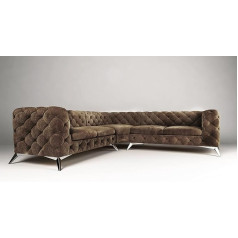 S-Style Möbel Maria kampinė sofa 5 vietų kampinė sofa kairė dešinė Chesterfield kampinė sofa Svetainės poilsio sofa Chromuotos kojelės Baldai Laisvai pastatomos pagalvėlės Sofos ir sofos Rudos spalvos 262 x 73 x 262