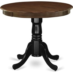 East West Furniture Antikvarinis valgomojo stalas - apvalus medinis stalviršis su pagrindu - riešutmedžio rudos/juodos spalvos