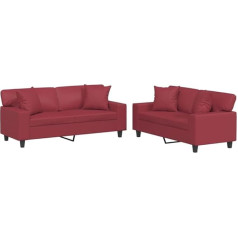 Vidaxl 2 dalių sofos komplektas, fotelis sofa su pagalvėlėmis, sofa svetainės sofa su porankiais, sofos komplekto dizainas sofos sėdimieji baldai minkšti baldai, vyno raudonos spalvos dirbtinė oda