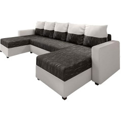 Altdecor ASTA-U kampinė sofa su miego funkcija ir lovos dėže, minkšta U formos sofa, minkštas atlošas, idealiai tinka kaip svečių lova, 303 x 1140 x 90 cm, tamsiai pilka/balta