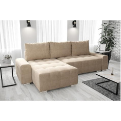 Furnitech Kampinė sofa M4 su miego funkcija Sofa su lovos dėže Minkšta kampinė sofa-lovos komplektas (Osmanų kairė, M4-G1B-GPMIK-BR5-3)