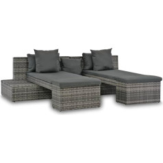 Bukscyjs Maža kampinė sofa-lova, biuro sofa, 4 dalių sodo sofų komplektas su pagalvėlėmis, pilka rotango medžiaga, tinka svetainei, miegamajam, svetainei, priimamajam, prieškambariui