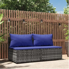 Whopbxgad Svetainės baldų komplektai,Svetainės baldų komplektai,Sofa lova,Garten-Mittelsofas mit Kissen 2 STK. Grau Poly Rattanmodulinė sofa,modulinė sofa,lauko terasos baldai,