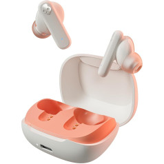 Skullcandy Smokin' Buds In-Ear Wireless-Kopfhörer, 20 Std. Akkulaufzeit, 50% nachhaltiger Kunststoff, Mikro, kompatibel mit iPhone, Android und Bluetooth-Geräten - Knochen/Orange-Glühen