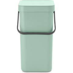 Brabantia - Sort & Go Abfallbehälter 12L - Mittelgroßer Recyclingbehälter - Tragegriff - Pflegeleicht - Auch für die Wandmontage Geeignet - Küchenmülleimer - Jade Green - 20 x 25 x 35 cm