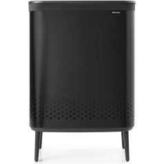 Brabantia - Bo Wäschesammler Hi 2 x 45L - Wäschekorb - 2 Fächer - Deckel mit Quick-Drop-Öffnung - Herausnehmbarer Baumwollsack - tragbar & higienisch - Zubehör Schlafzimmer & Bad - Mattschwarz