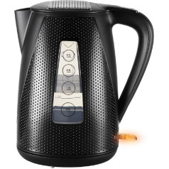 UNOLD 18555 Wasserkocher Golf Schwarz - virdulys, 1,7 litro, 2 150 W, 360° drehbarer Sockel, Trockengehschutz und Abschaltautomatik, Sicherheitsverriegelung, Wasserstandsanzeige inkl. Kalkfilter