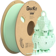 GratKit Matinis PLA siūlas, PLA 3D spausdintuvo siūlas 1,75 mm, matmenų tikslumas +/-0,03 mm, 1 kg ritė, 3D spausdinimo siūlas, PLA matinis Macaron šviesiai žalias