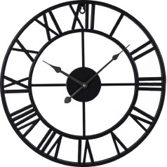 Didelis derliaus stiliaus apvalus tylus juodas sieninis laikrodis Nemokamas papildomas rinkinys aukso laikrodžio rankos Metalinis laikrodis palėpės gyvenamojo kambario miegamojo virtuvės apdailai (juodas)