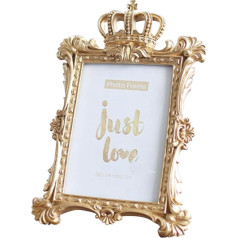 CLISPEED Crown Gold Resin Photo Frame 7 Inch with Stand - Vintage Photo Frame for Portrait or Family Photos
