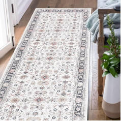 TOPICK Durų kilimėlis įėjimo plotas kilimėlis sulankstomas plonas skalbiamas derliaus gėlių spausdinimas neslidus virtuvė vonios kambarys svetainė miegamasis 60 x 150 cm rudos spalvos