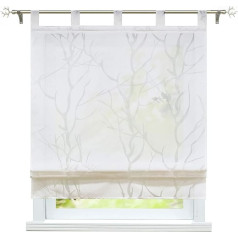 ESLIR Romanetės su kilpomis, perdegimo užuolaidos, virtuvės, skaidrios užuolaidos, modernios baltos spalvos #2, š x v 100 x 140 cm, pakuotė po 1 vnt.