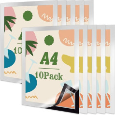 Sidabrinė 10 vnt. A4 formato magnetinių rėmelių Informacinis rėmelis Lipnus plakatų rėmelis Magnetinių lapų laikiklis Magnetinė kišenė 32,5 x 24 cm Greitas pakabinimo keitimas