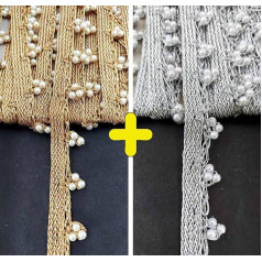 CRAFTCURE 3 Moti rankų darbo perlų ribos vestuvinėms suknelėms Saris Lehengas apdailos krepšiai puošmenos amatai 9M (auksas + sidabras)